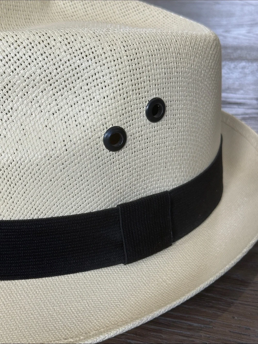 Unisex Breathable Cream Fedora with Black Band, 4 Vents, Elastic Inside Band